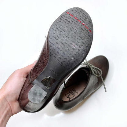 miz mooz brown leather lace-up heeled loafers - size 7