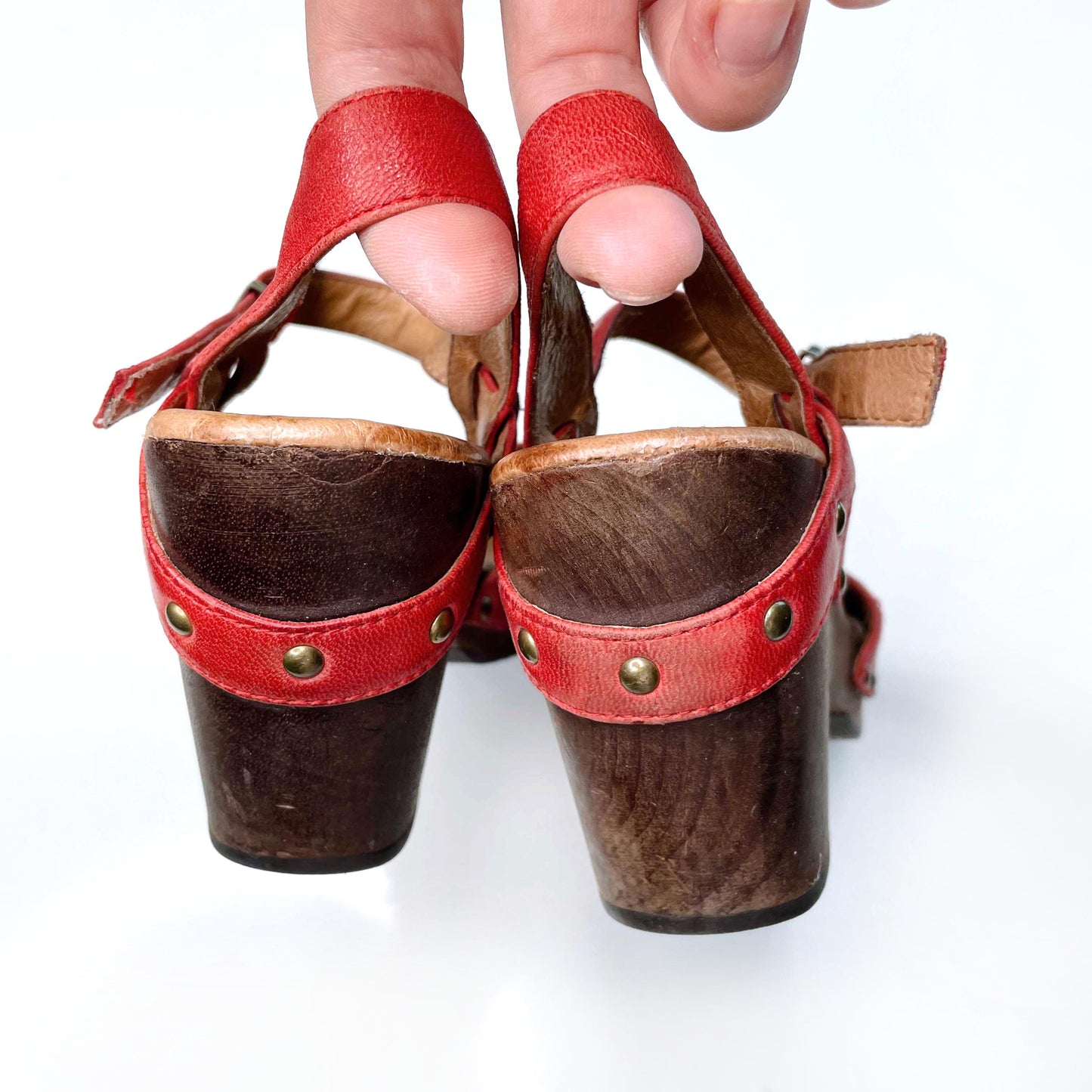 miz mooz red leather heather platform clog sandals - size 7