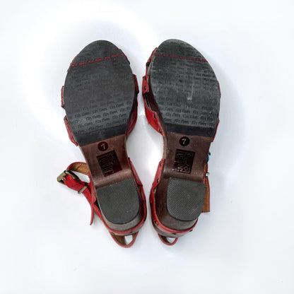 miz mooz red leather heather platform clog sandals - size 7