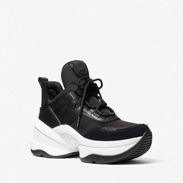 michael kors olympia canvas and suede chunky sole sneakers - size 7.5