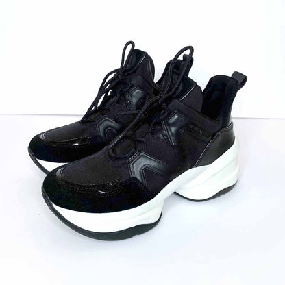 michael kors olympia canvas and suede chunky sole sneakers - size 7.5