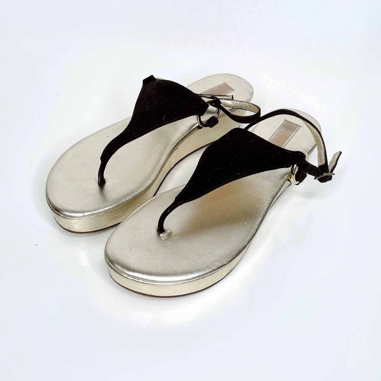 michael kors gold platform leather thong sandals - size 8