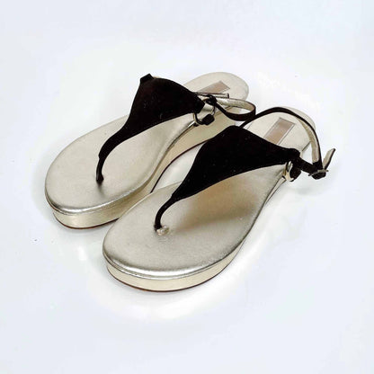 michael kors gold platform leather thong sandals - size 8
