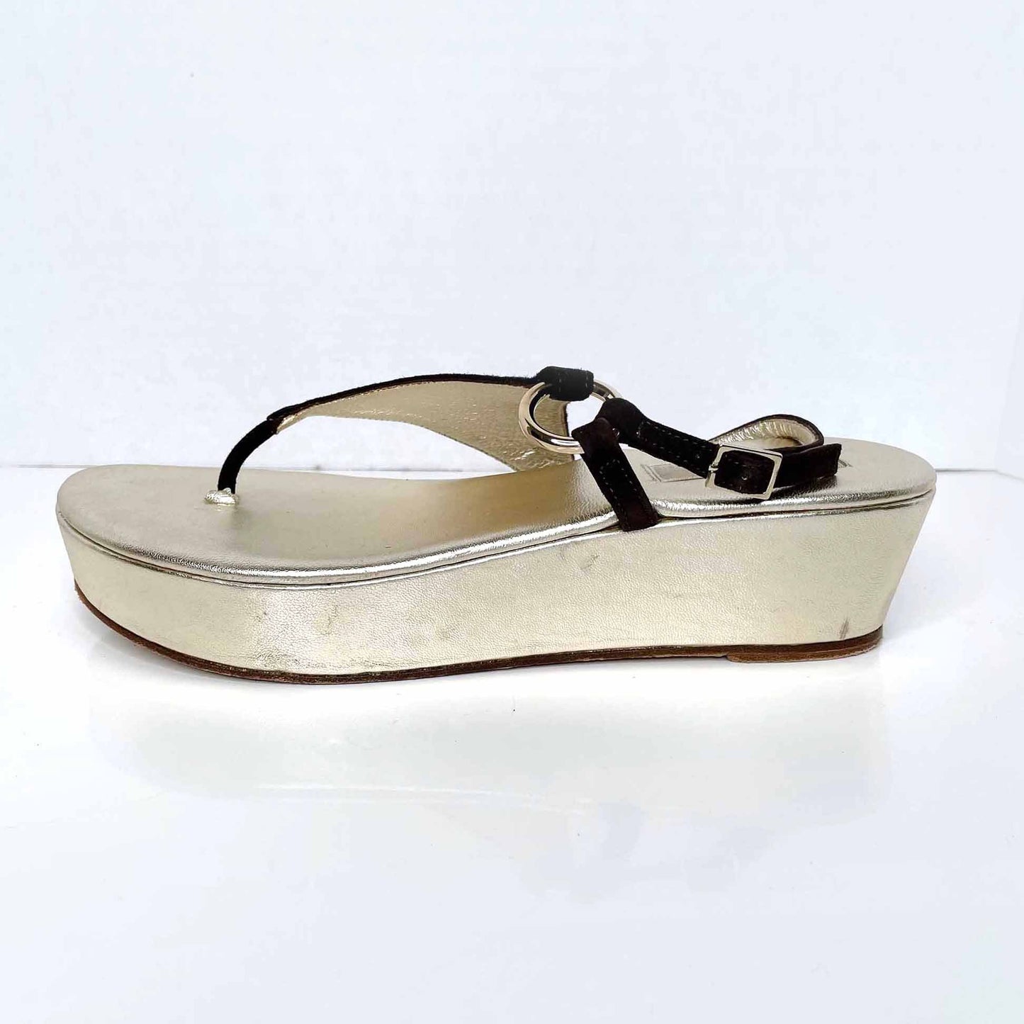 michael kors gold platform leather thong sandals - size 8