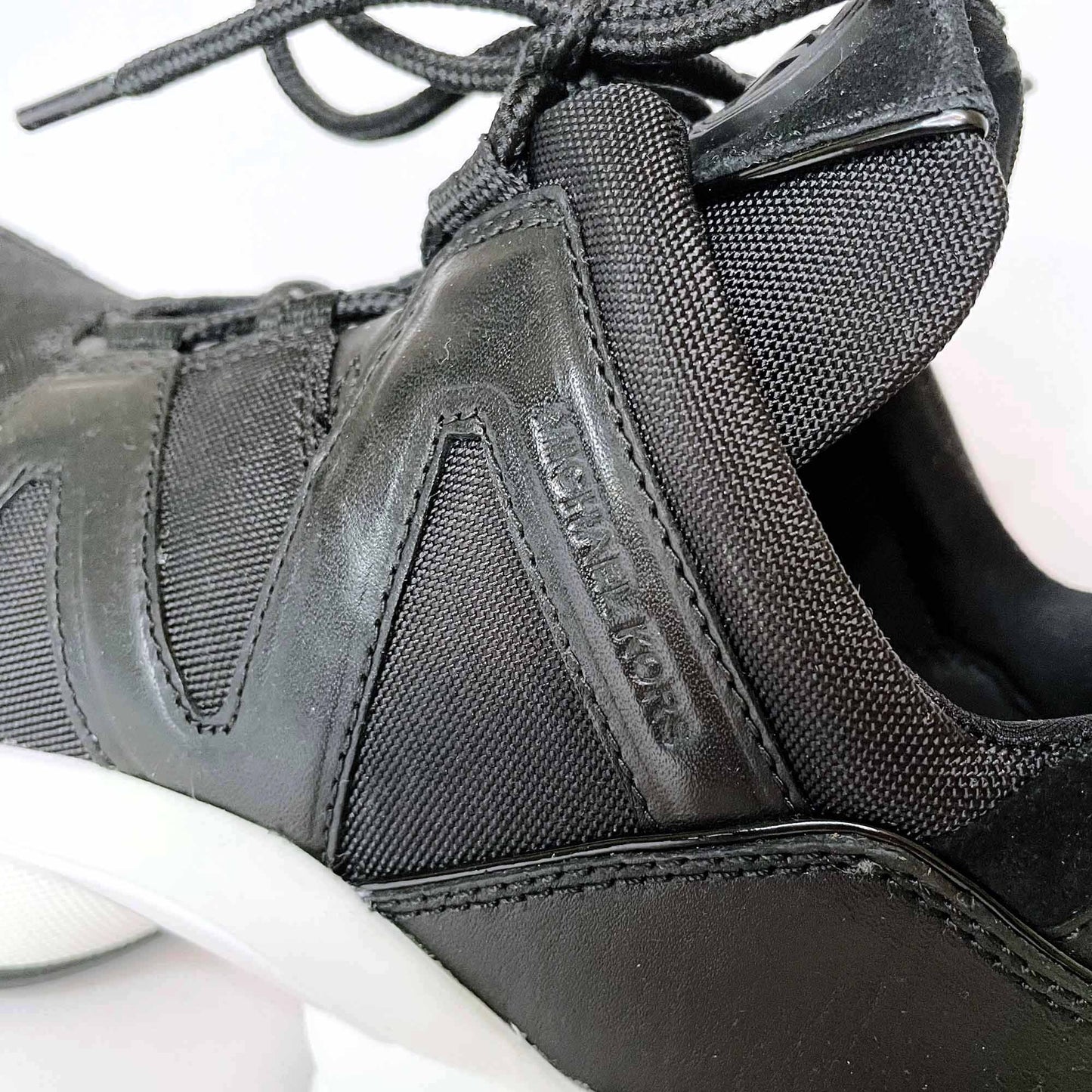 michael kors olympia canvas and suede chunky sole sneakers - size 7.5