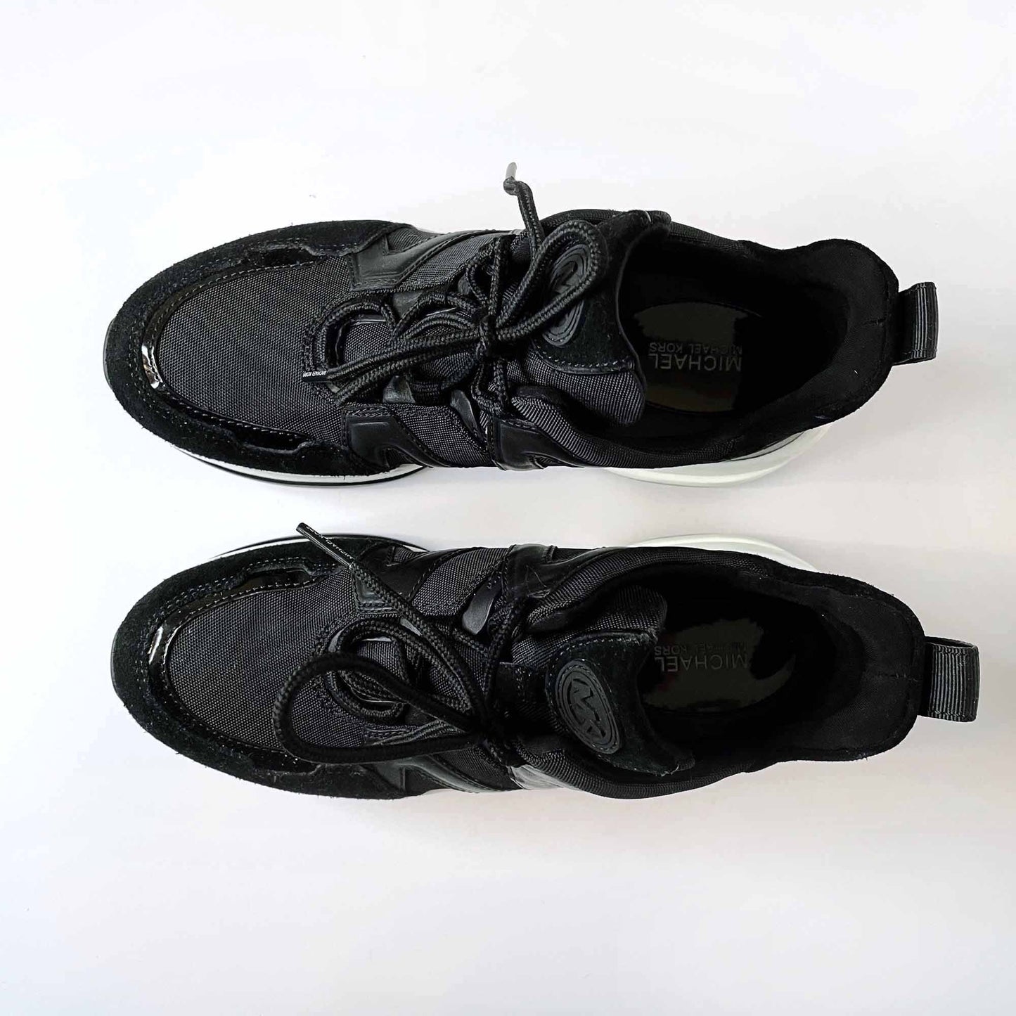 michael kors olympia canvas and suede chunky sole sneakers - size 7.5