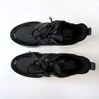 michael kors olympia canvas and suede chunky sole sneakers - size 7.5