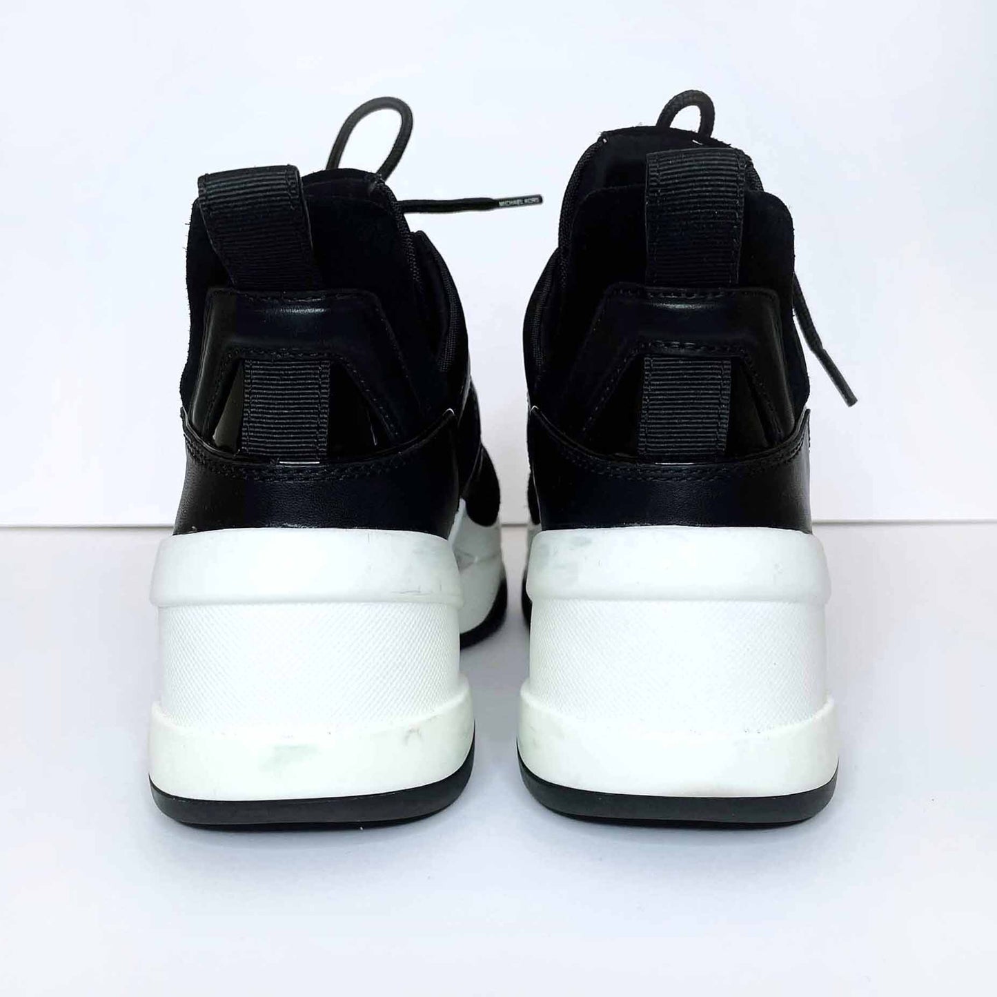 michael kors olympia canvas and suede chunky sole sneakers - size 7.5