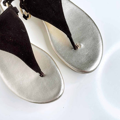 michael kors gold platform leather thong sandals - size 8