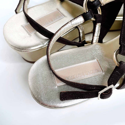 michael kors gold platform leather thong sandals - size 8