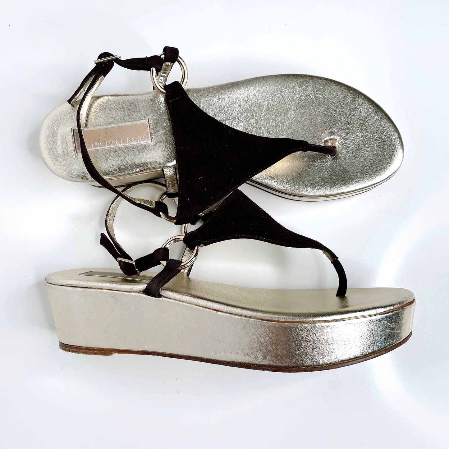 michael kors gold platform leather thong sandals - size 8