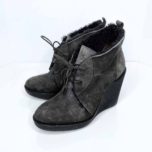 moncler sheepskin lace up wedge boots - size 36