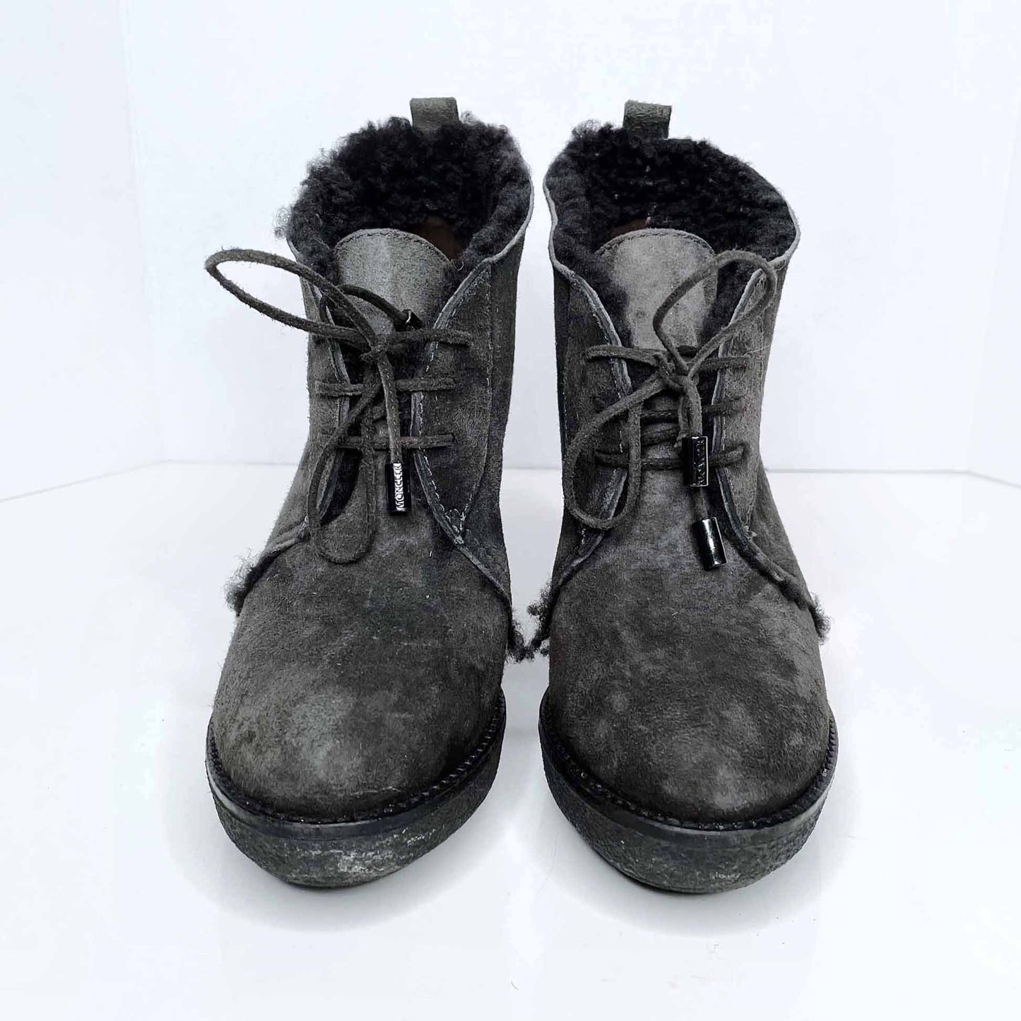 moncler sheepskin lace up wedge boots - size 36