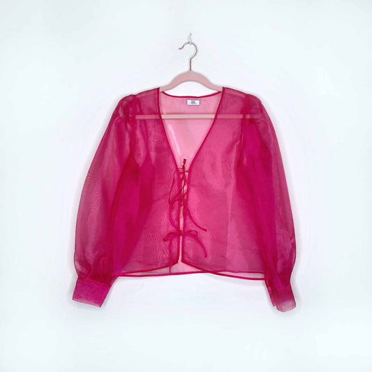 little moon celestia sheer organza tie-front blouse - size small