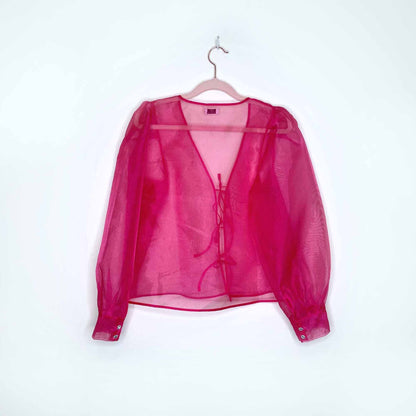 little moon celestia sheer organza tie-front blouse - size small