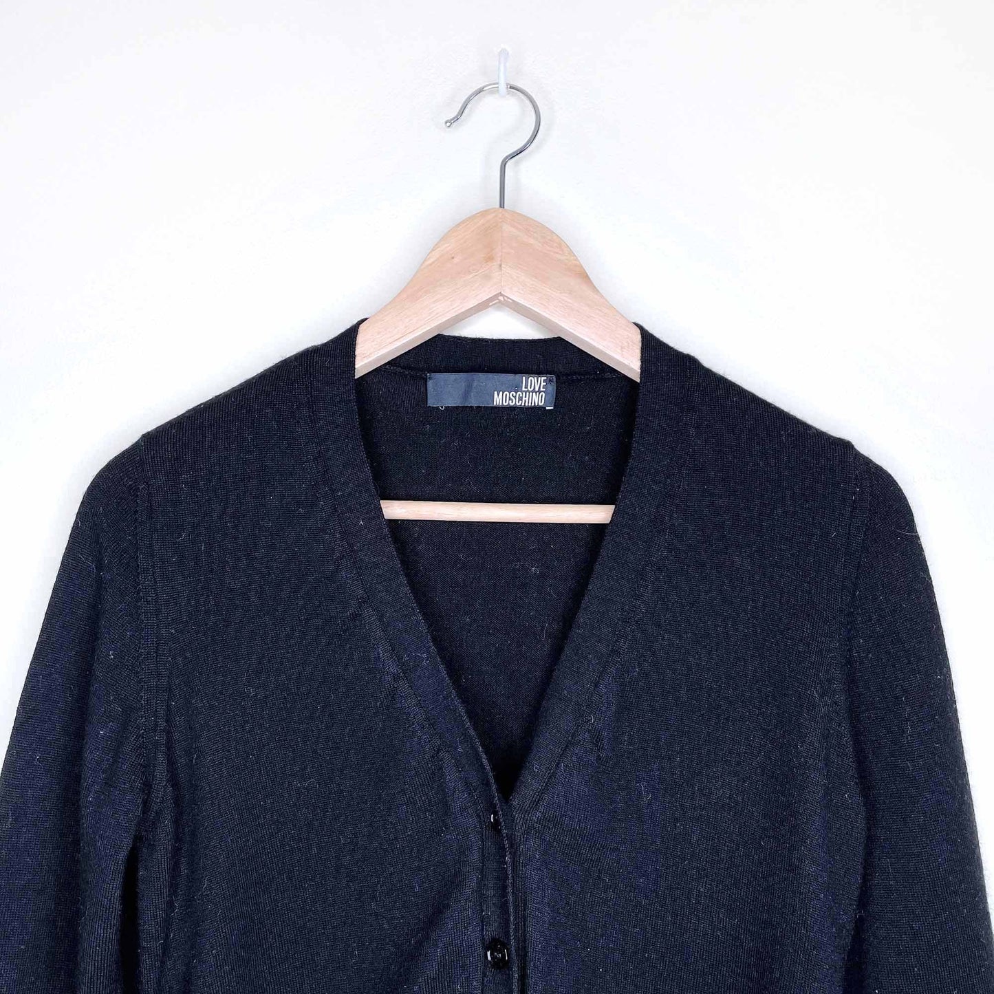 love moschino black wool cardigan with ruched tie sides - size 6