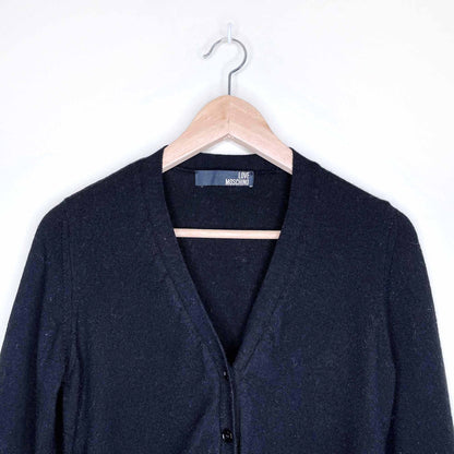 love moschino black wool cardigan with ruched tie sides - size 6