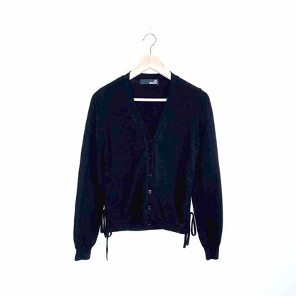 love moschino black wool cardigan with ruched tie sides - size 6