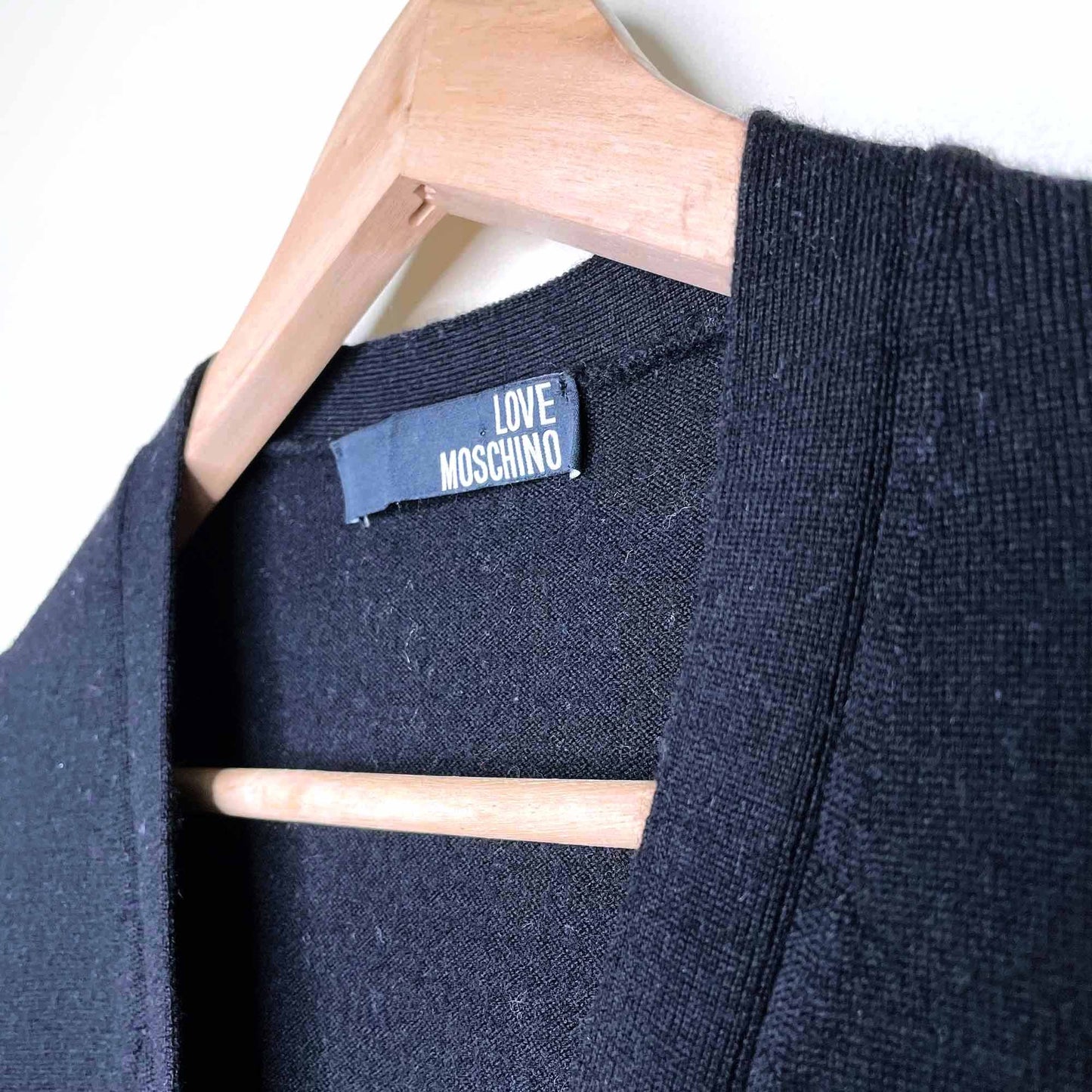 love moschino black wool cardigan with ruched tie sides - size 6