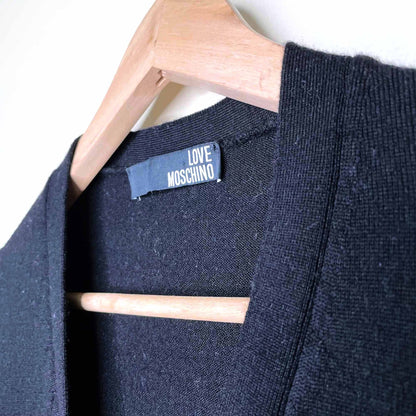 love moschino black wool cardigan with ruched tie sides - size 6