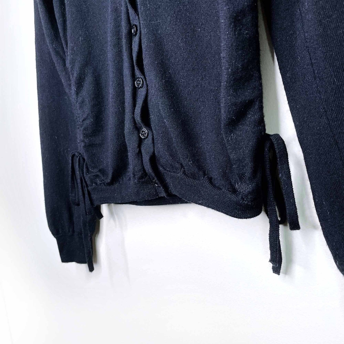 love moschino black wool cardigan with ruched tie sides - size 6