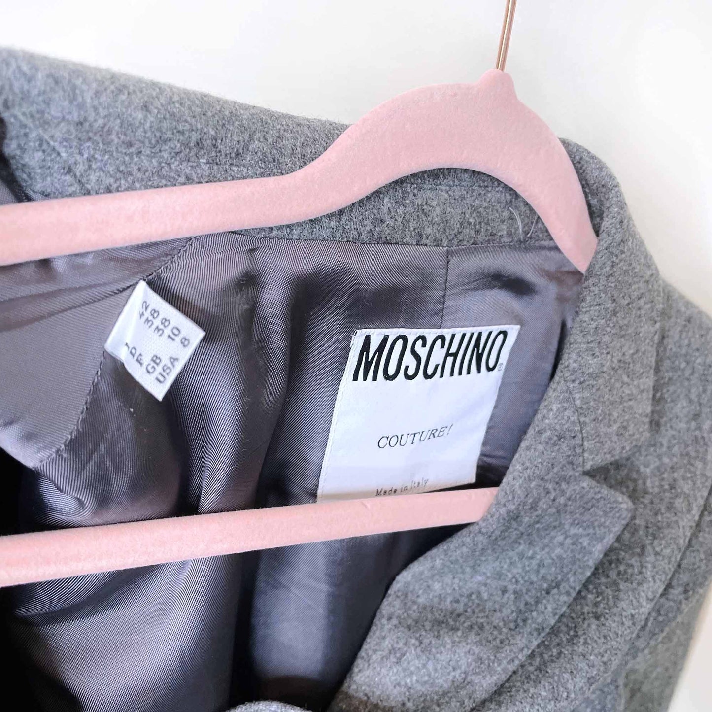 moschino couture grey wool-cashmere ruched blazer - size 8