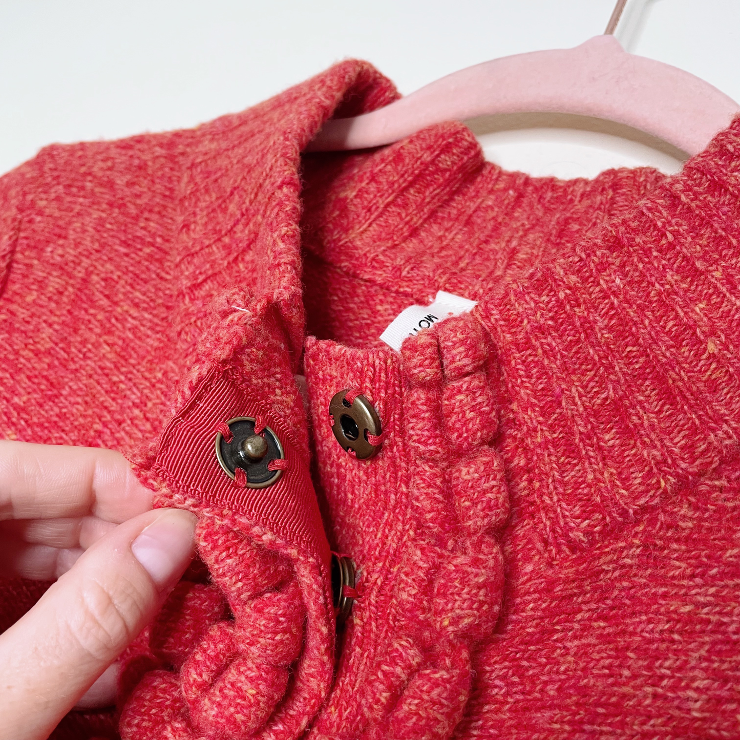 moth orange snap button ruffle wool-blend cardigan - size small