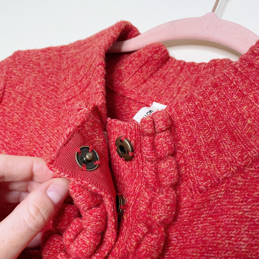 moth orange snap button ruffle wool-blend cardigan - size small