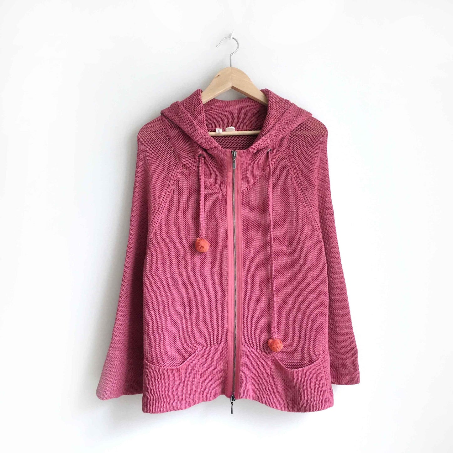 Anthropologie Moth linen zip pom pom hoodie - size Large