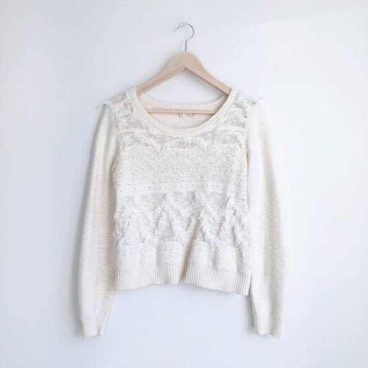 Moth Bramble mixed knit fringe sweater - size Small