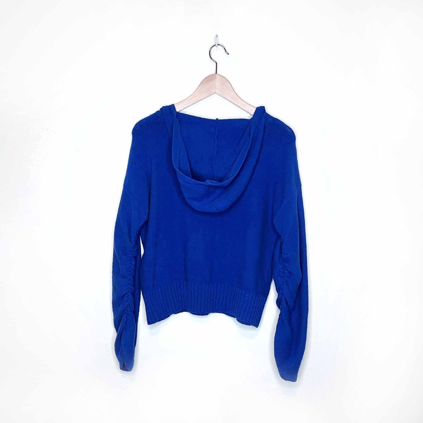 moth zurich stretch knit hoodie with ruched sleeves - size medium