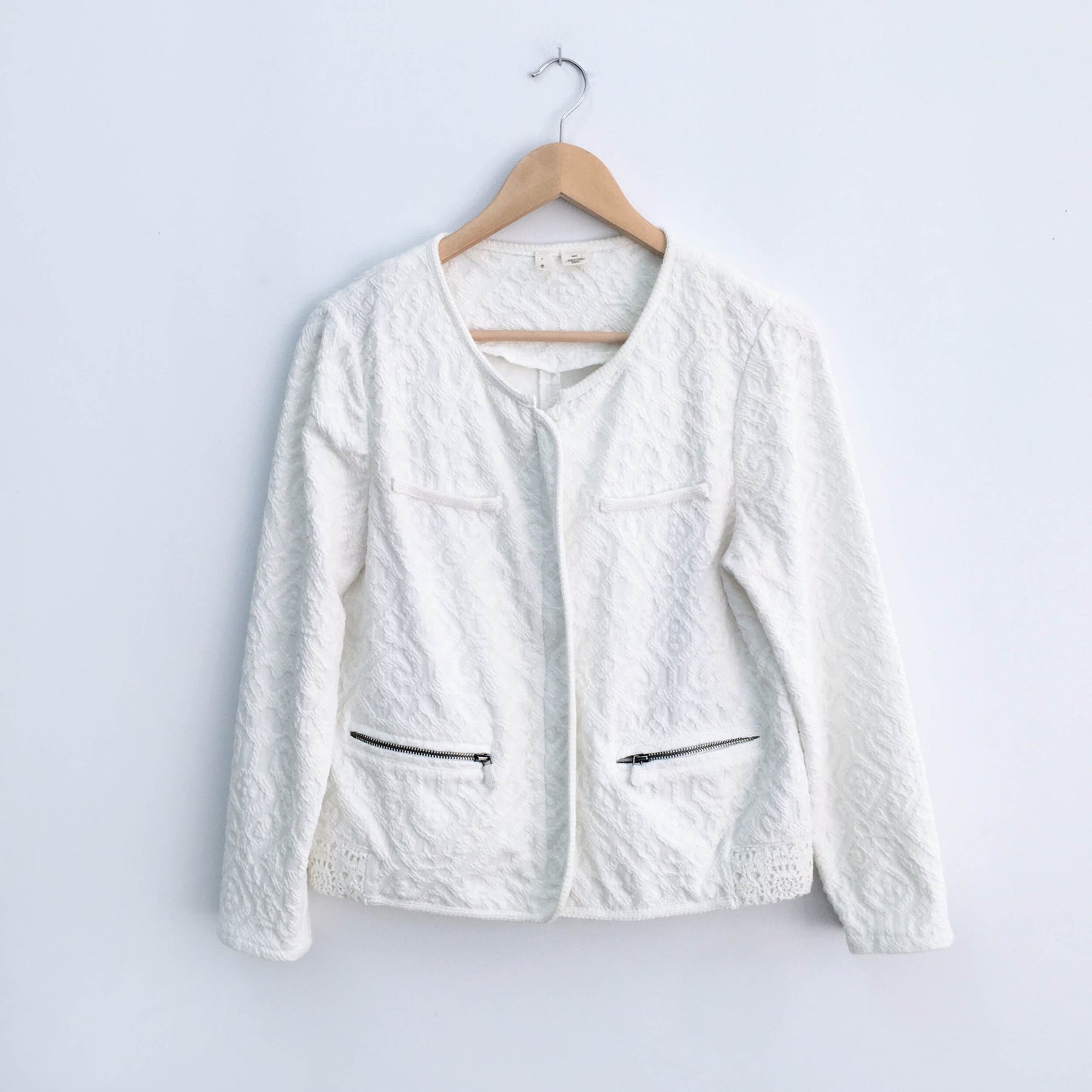 Moth Jacquard Knit Crochet zip Jacket - size Medium