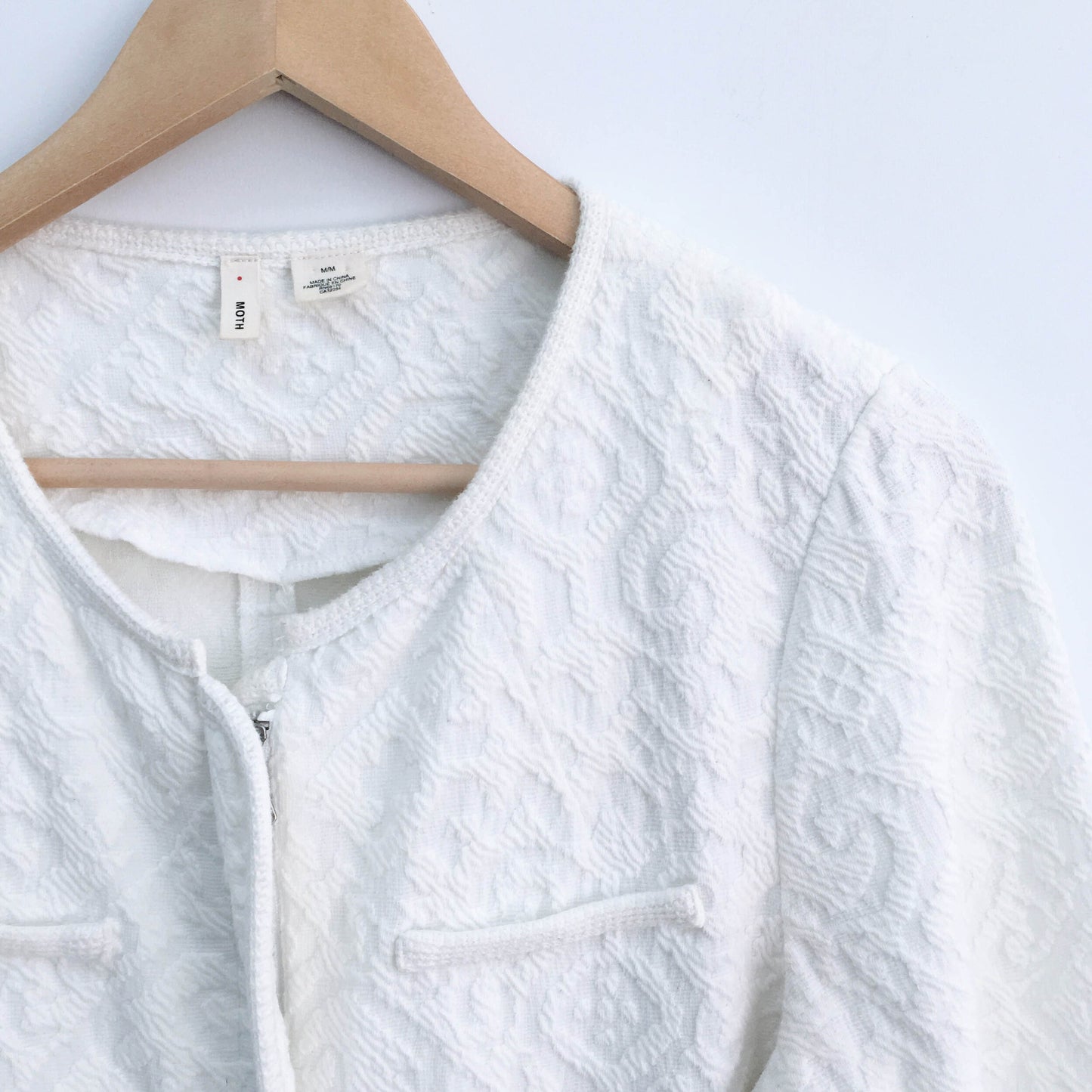 Moth Jacquard Knit Crochet zip Jacket - size Medium