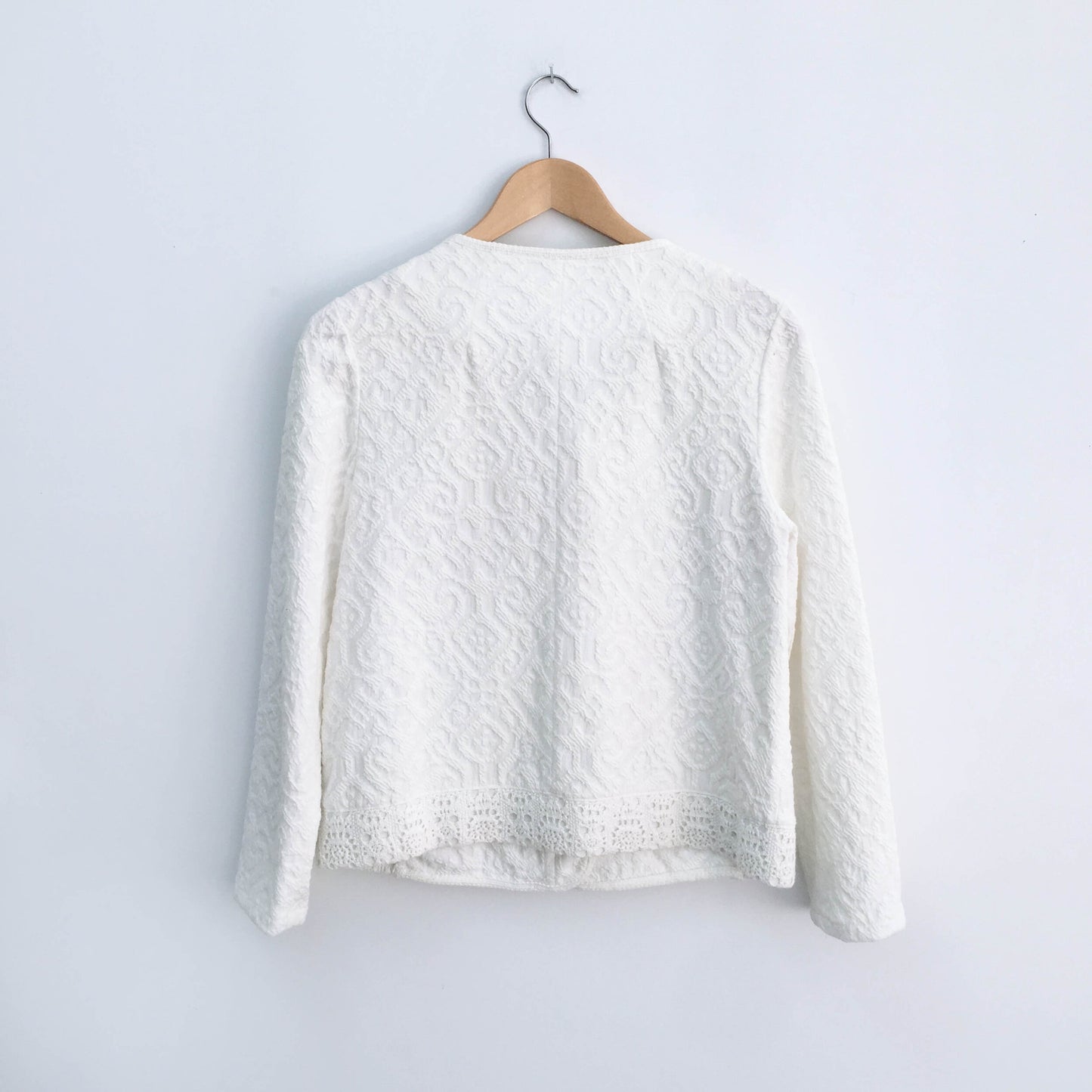 Moth Jacquard Knit Crochet zip Jacket - size Medium