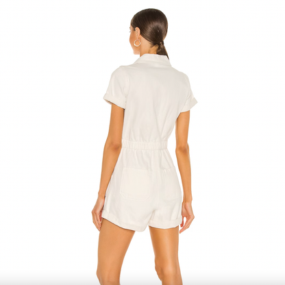 show me your mumu denim canon romper in sea salt - size large