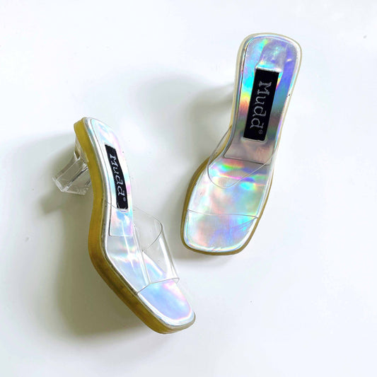 vintage mudd 90's mambo clear holographic heels - size 6