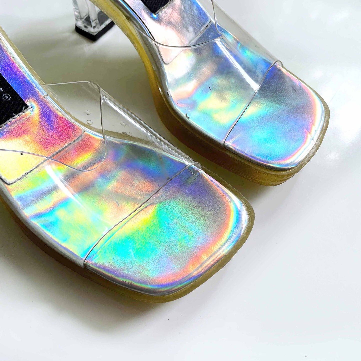 vintage mudd 90's mambo clear holographic heels - size 6