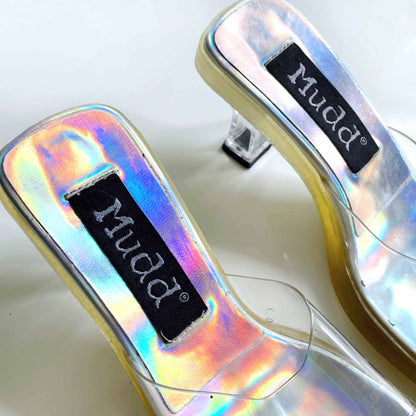 vintage mudd 90's mambo clear holographic heels - size 6