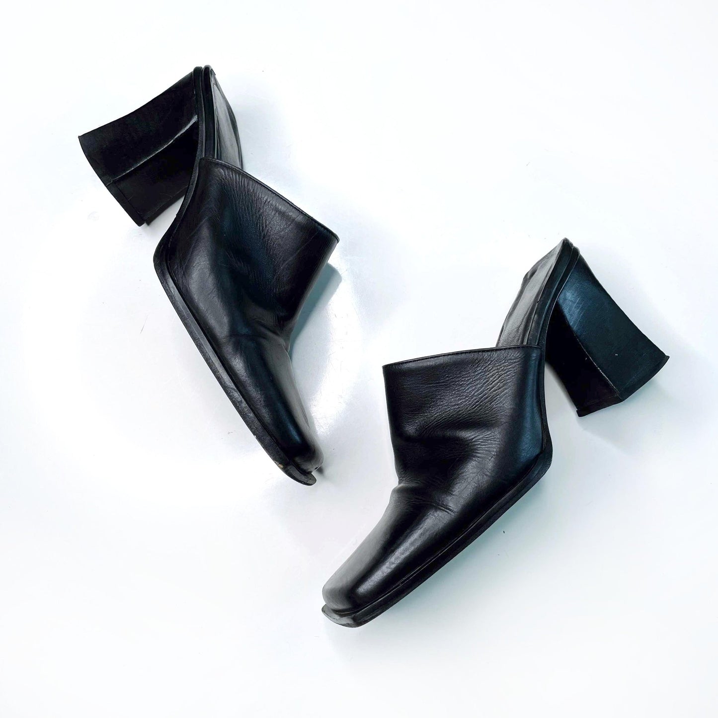 vintage black leather square toe mules - size 37