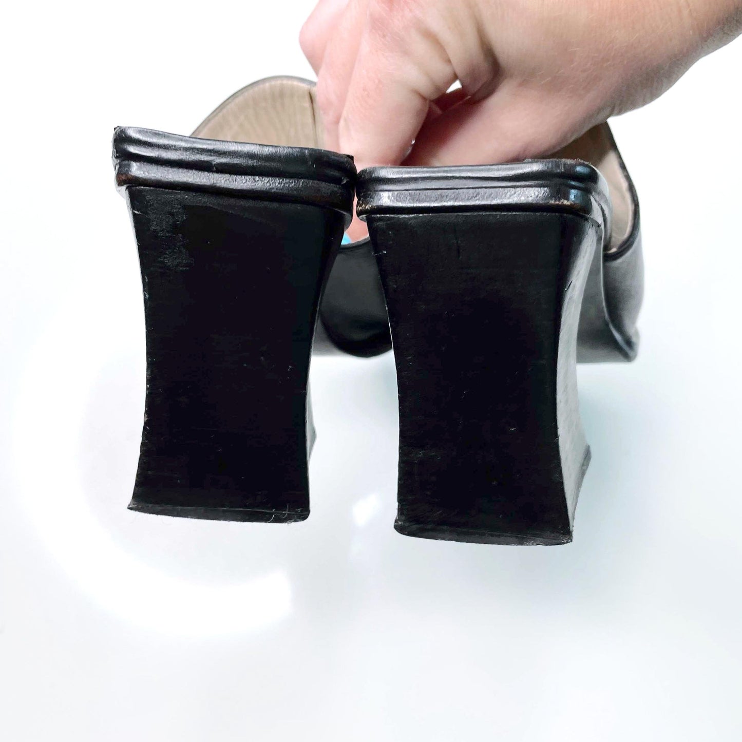 vintage black leather square toe mules - size 37