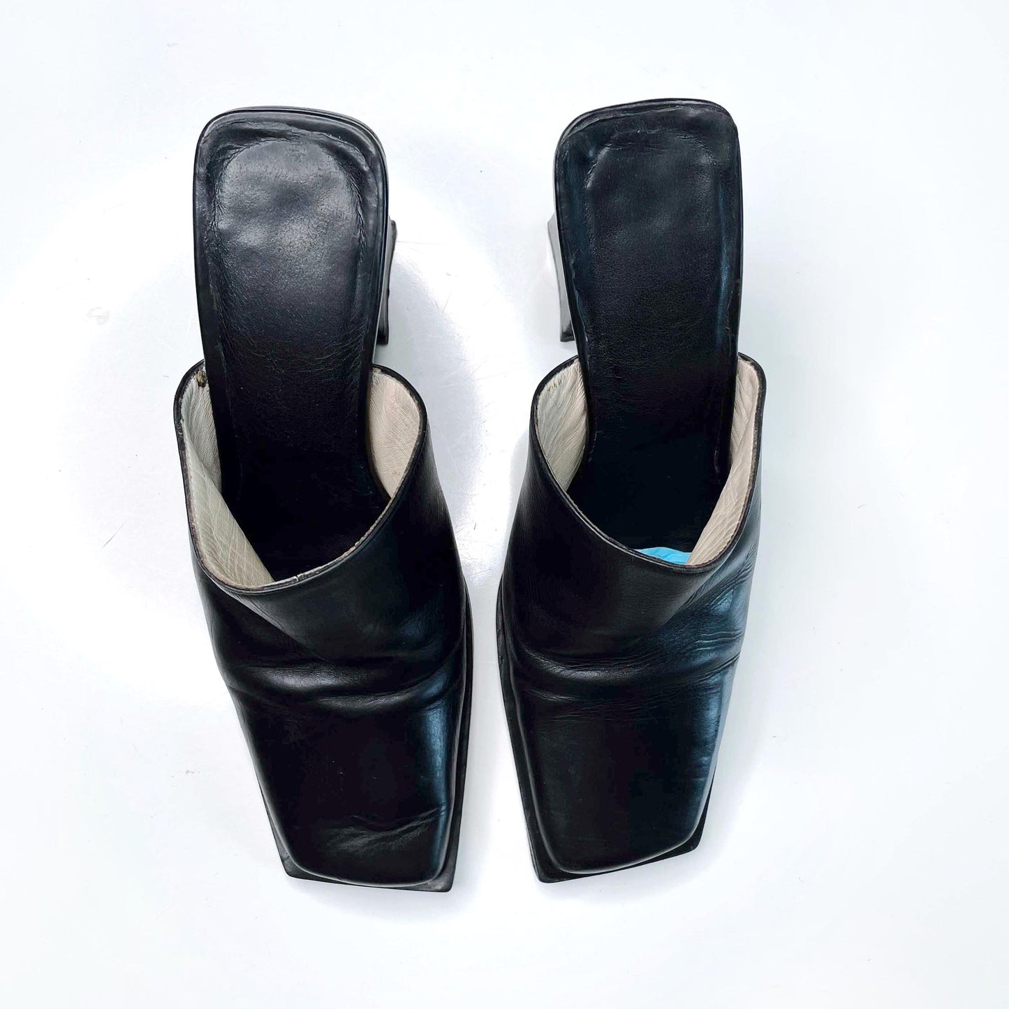 vintage black leather square toe mules - size 37
