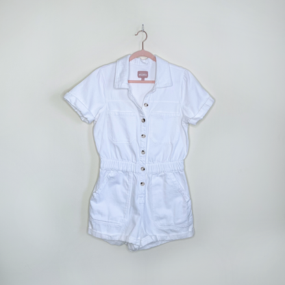 show me your mumu denim canon romper in sea salt - size large