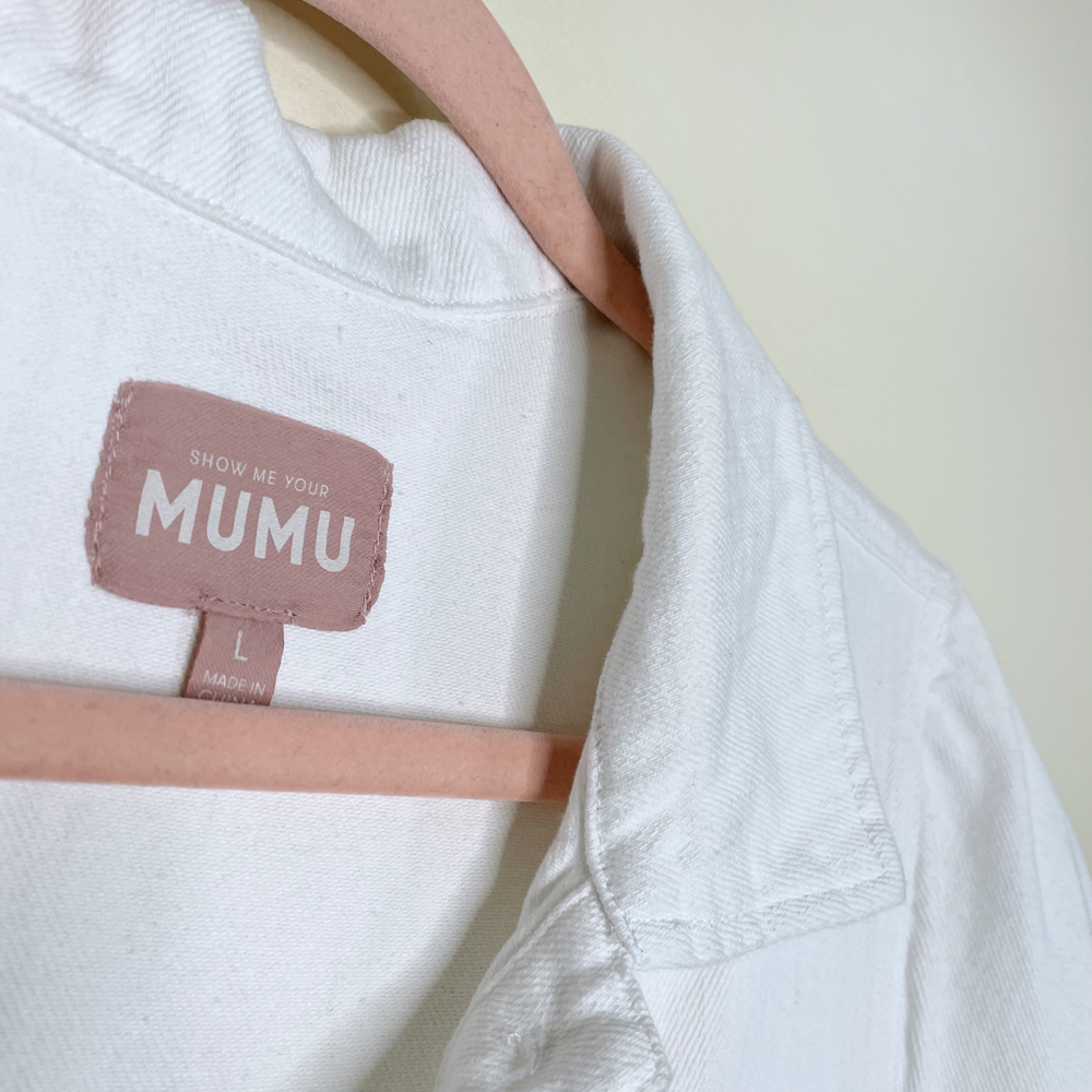 show me your mumu denim canon romper in sea salt - size large