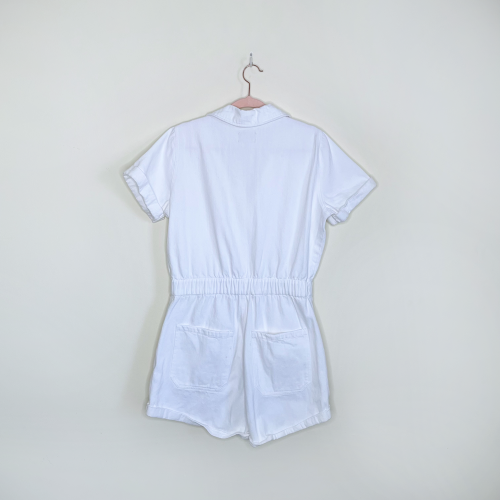 show me your mumu denim canon romper in sea salt - size large