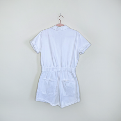 show me your mumu denim canon romper in sea salt - size large