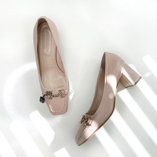 nwot napoleoni pink leather chain day heel - size 39