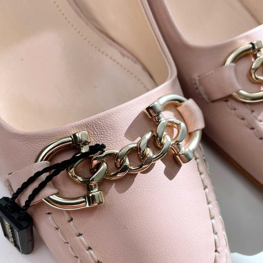 nwot napoleoni pink leather chain day heel - size 39