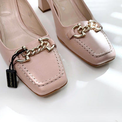 nwot napoleoni pink leather chain day heel - size 39