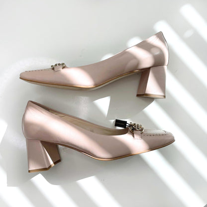 nwot napoleoni pink leather chain day heel - size 39