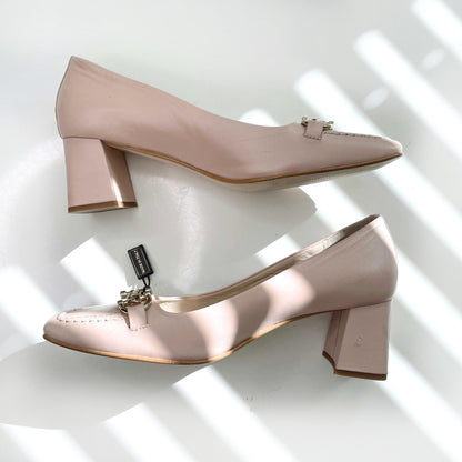 nwot napoleoni pink leather chain day heel - size 39